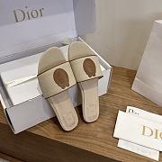 Dioriviera Dior Médaillon Slide Natural Embroidered Cotton and Cognac Brown Calfskin - 2