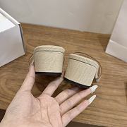 Dioriviera Dior Médaillon Heeled Slide Natural Embroidered Cotton and Cognac Brown Calfskin 3.5cm - 6