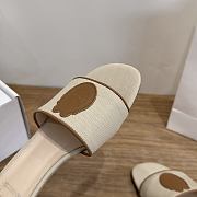 Dioriviera Dior Médaillon Heeled Slide Natural Embroidered Cotton and Cognac Brown Calfskin 3.5cm - 5