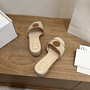 Dioriviera Dior Médaillon Heeled Slide Natural Embroidered Cotton and Cognac Brown Calfskin 3.5cm - 4