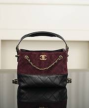 Chanel Mini Tote Suede Calfskin, Shiny Lambskin & Gold-Tone Metal Burgundy & Black - 20x15.5x8.5cm - 1