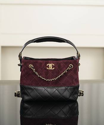 Chanel Mini Tote Suede Calfskin, Shiny Lambskin & Gold-Tone Metal Burgundy & Black - 20x15.5x8.5cm