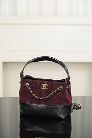 Chanel Mini Tote Suede Calfskin, Shiny Lambskin & Gold-Tone Metal Burgundy & Black - 20x15.5x8.5cm - 2
