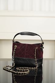 Chanel Mini Tote Suede Calfskin, Shiny Lambskin & Gold-Tone Metal Burgundy & Black - 20x15.5x8.5cm - 5