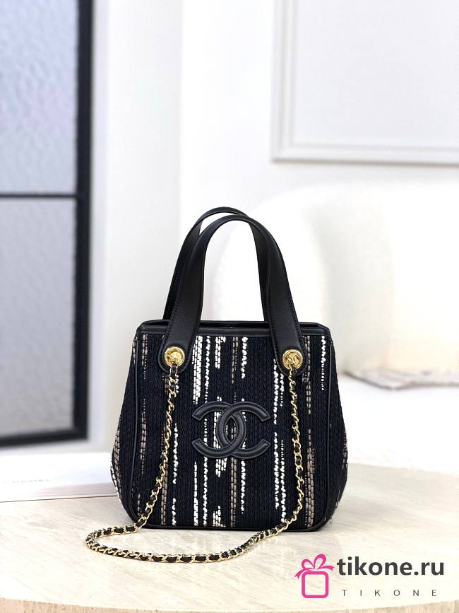 Chanel Mini Tote Canvas & Gold-Tone Metal Black, White & Gray AS6199 - 20.5x21x15cm - 1