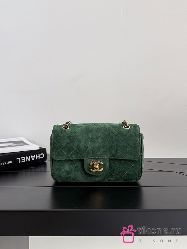Chanel Mini Flap Bag Suede Calfskin & Gold-Tone Metal Dark Green - 13x20x6cm - 1
