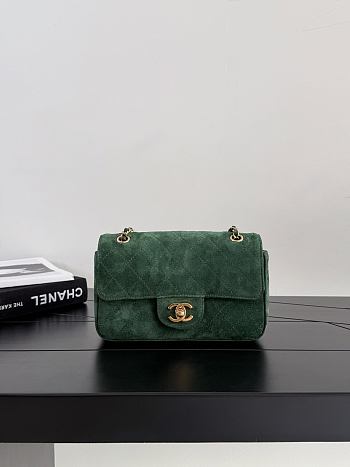 Chanel Mini Flap Bag Suede Calfskin & Gold-Tone Metal Dark Green - 13x20x6cm