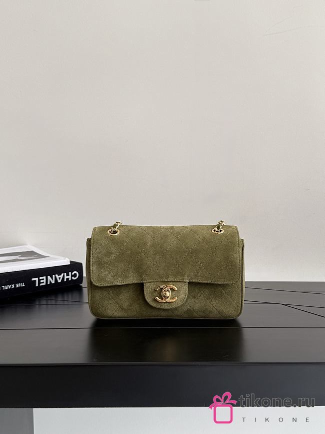 Chanel Mini Flap Bag Suede Calfskin & Gold-Tone Metal Khaki - 13x20x6cm - 1