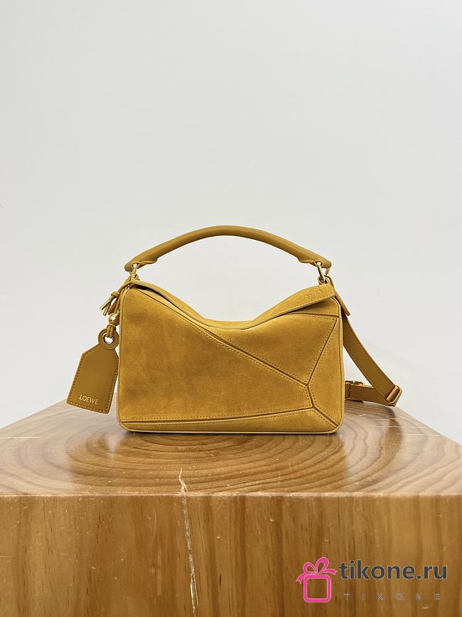 Loewe Small Featherlight Puzzle Bag In Suede Ochre - 24x16.5x10.5cm - 1