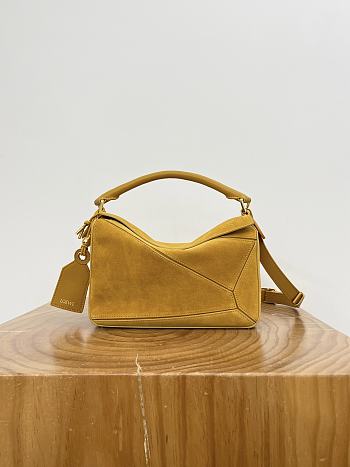 Loewe Small Featherlight Puzzle Bag In Suede Ochre - 24x16.5x10.5cm