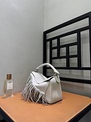 Loewe Fringe Small Puzzle Bag in Classic Calfskin Soft White/Light Ghost - 24x16.5x10.5cm - 5