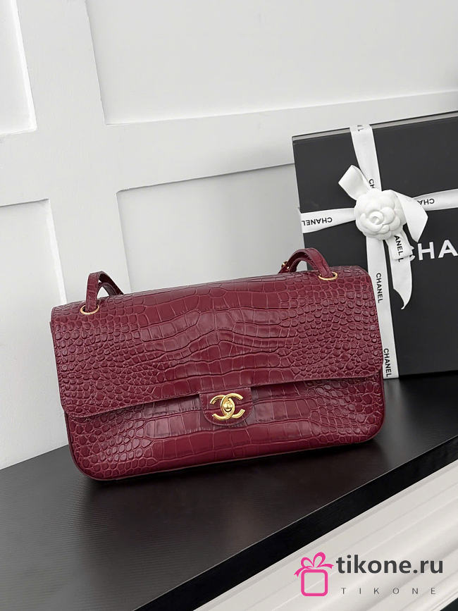 Chanel Maxi Flap Bag Crocodile Embossed Calfskin & Gold-Tone Metal Burgundy AS6231 - 32x19.5x10cm - 1