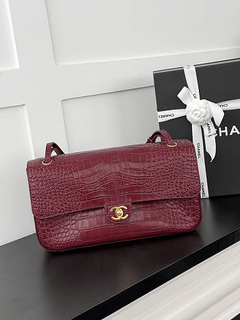Chanel Maxi Flap Bag Crocodile Embossed Calfskin & Gold-Tone Metal Burgundy AS6231 - 32x19.5x10cm