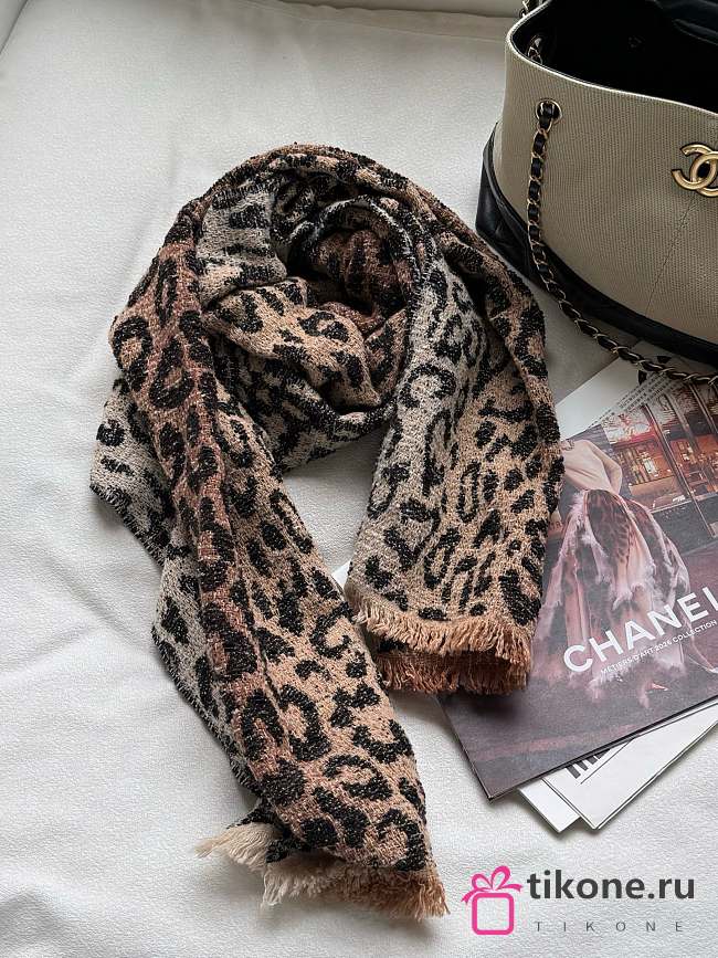 Chanel Stole Wool & Mixed Fibres Brown, Black & White AAC196 - 185x50cm - 1