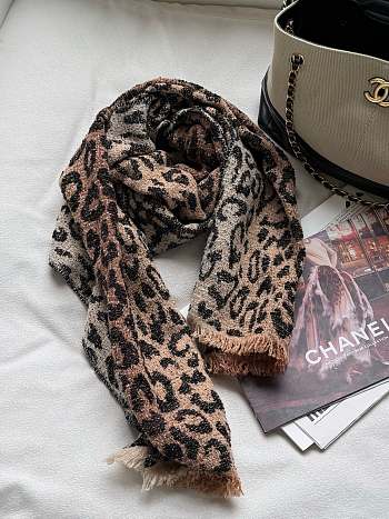 Chanel Stole Wool & Mixed Fibres Brown, Black & White AAC196 - 185x50cm