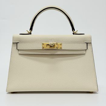 Hermes Kelly 19 Epsom Leather Gold Hardware Cream White - 20x13x6cmm