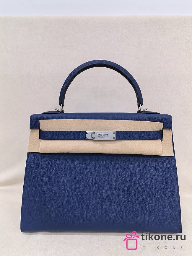 Hermes Kelly 32 Epsom Leather Silver Hardware Sapphire Blue - 32x23x10.5cm - 1