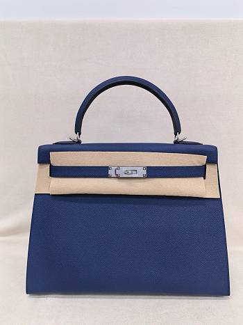 Hermes Kelly 32 Epsom Leather Silver Hardware Sapphire Blue - 32x23x10.5cm