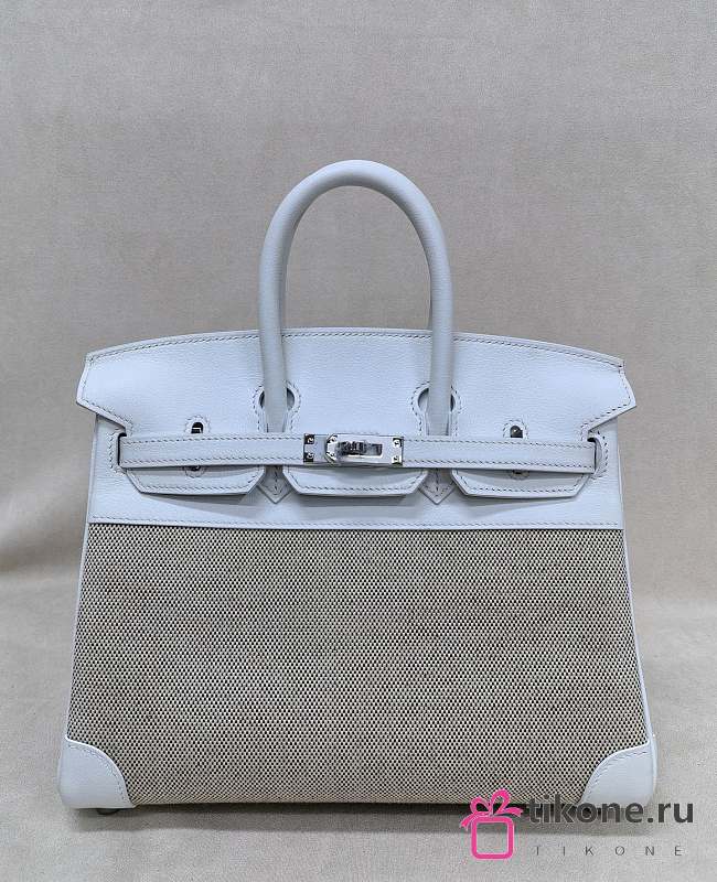 Hermes Birkin 25 Canvas-Swift Leather Palladium Hardware Gris Platine - 25x20x13cm - 1
