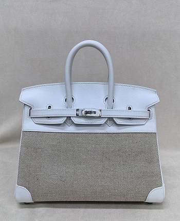Hermes Birkin 25 Canvas-Swift Leather Palladium Hardware Gris Platine - 25x20x13cm
