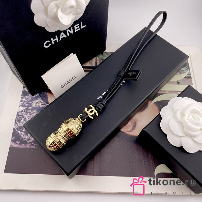Chanel Peanut Mini Bag Charm Gold-Tone Metal & Lambskin Golden & Black  - 1