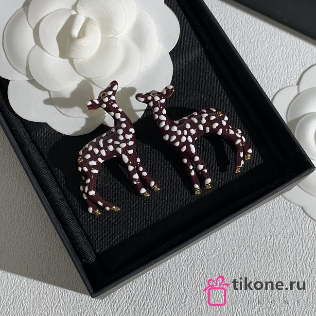 Chanel Stud Earrings Metal & Resin Golden, Brown & White ABH820 - 1