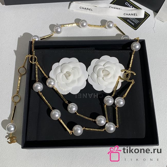 Chanel Necklace Metal & Resin Gold & Pearly White ABH738 - 1