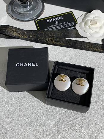 Chanel Stud Earrings Metal & Resin Gold & Pearly White ABH918