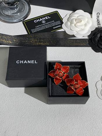 Chanel Stud Earrings Metal & Resin Golden Red ABH699