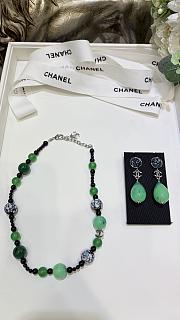 Chanel Pendant Earrings Metal & Glass Pearls Silvery, Black & Green ABH670 - 6