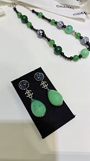 Chanel Pendant Earrings Metal & Glass Pearls Silvery, Black & Green ABH670 - 5