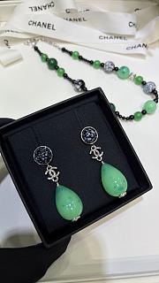 Chanel Pendant Earrings Metal & Glass Pearls Silvery, Black & Green ABH670 - 4