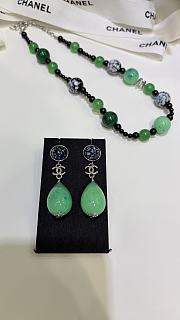 Chanel Pendant Earrings Metal & Glass Pearls Silvery, Black & Green ABH670 - 3