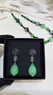 Chanel Pendant Earrings Metal & Glass Pearls Silvery, Black & Green ABH670 - 2