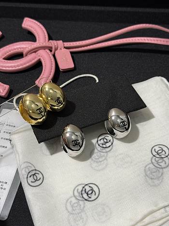 Chanel Metal Resin CC Oval Drop Earrings Gold/Silver Black