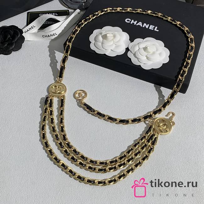 Chanel Vintage Triple Row Chain Belt Gold Black - 1