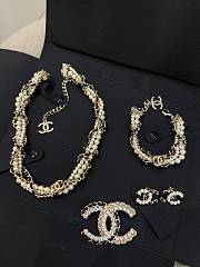 Chanel Pearl Lambskin Chain CC Stud Earrings Gold Black - 2