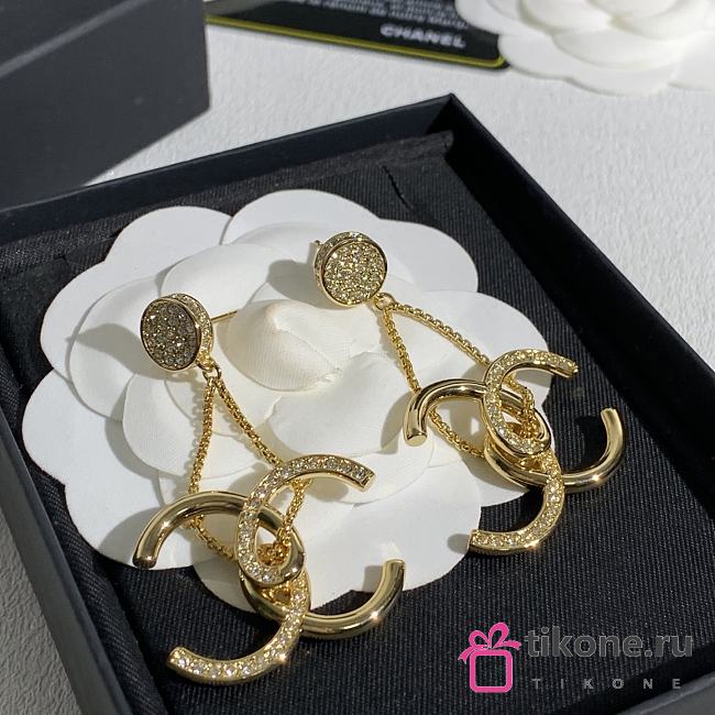 Chanel Pendant Earrings Metal & Strass Golden & Crystal ABH952 - 1