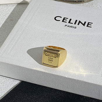 Celine Triomphe Square Signet Ring in Brass with Gold Finish