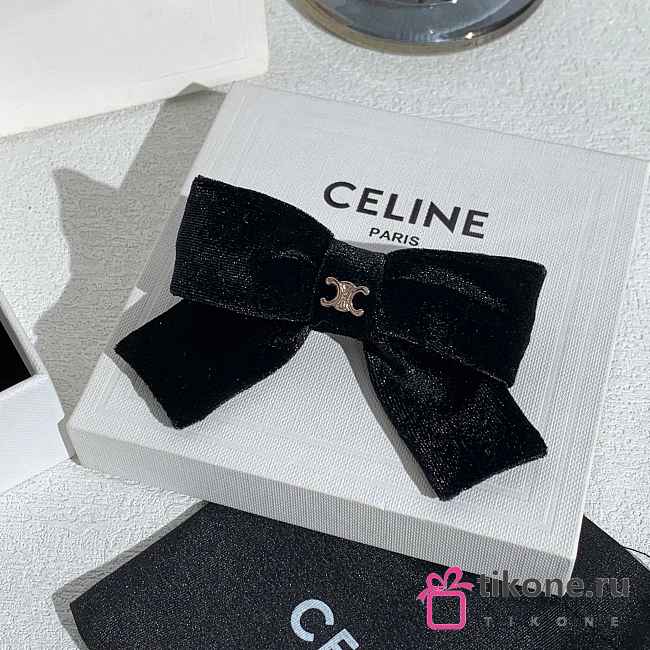 Celine Bow Hair Clip Velvet Black - 1