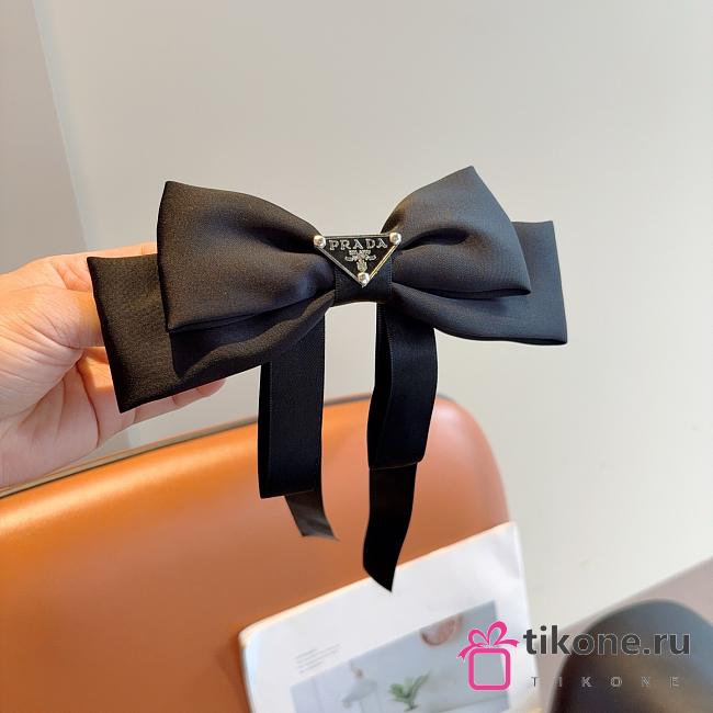 Prada Bow Hair Clip Satin Black - 1
