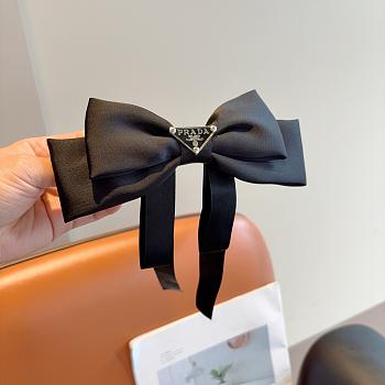 Prada Bow Hair Clip Satin Black