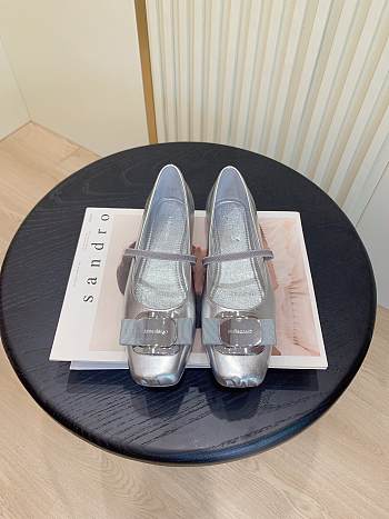 Ferragamo New Vara Plate Ballet Flat Silver