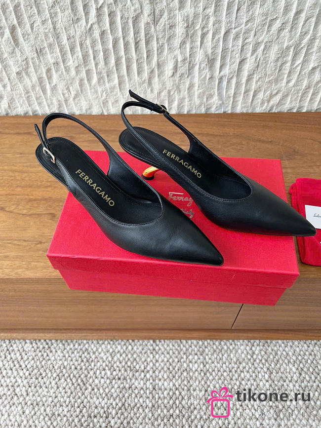 Ferragamo S-shaped Heel Slingback Black 5cm - 1