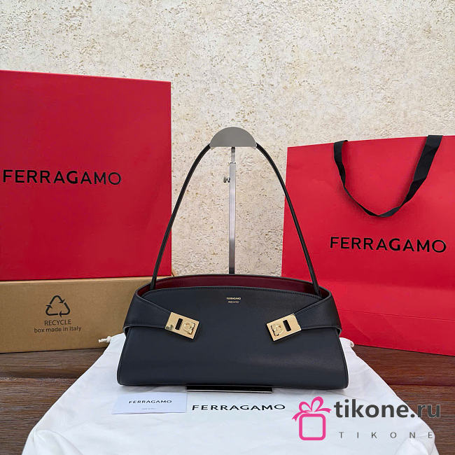 Ferragamo Hug East-West Shoulder Bag Black/Burgundy - 32x14.5x9.5cm - 1
