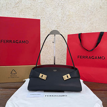 Ferragamo Hug East-West Shoulder Bag Black/Burgundy - 32x14.5x9.5cm