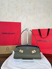 Ferragamo Hug East-West Shoulder Bag Olive Green/Navy Blue - 32x14.5x9.5cm - 3
