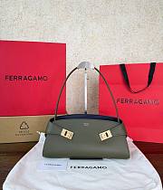 Ferragamo Hug East-West Shoulder Bag Olive Green/Navy Blue - 32x14.5x9.5cm - 1