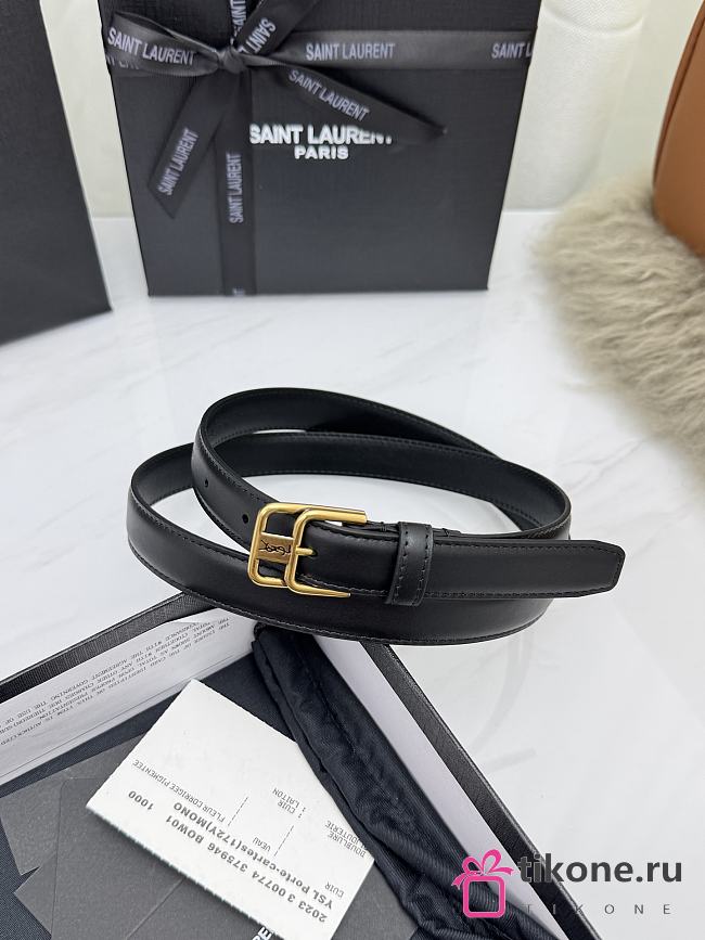 YSL Cassandre Leather Belt In Black 2cm - 1