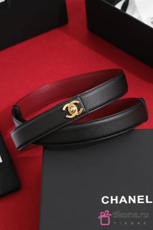 Chanel Leather Belt Black & Gold AAC406 - 1
